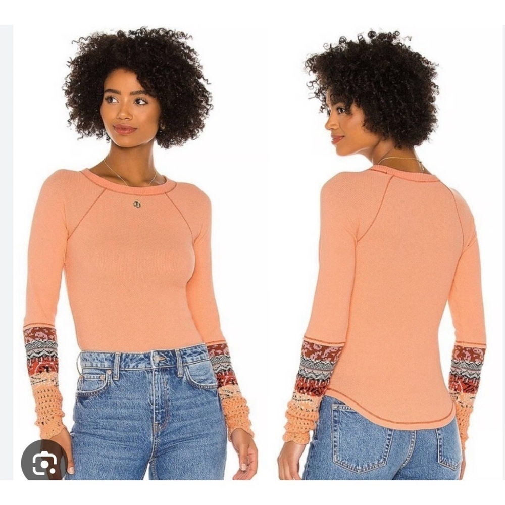 Free People in The Mix Cuff Thermal Top Desert Orange Combo Medium